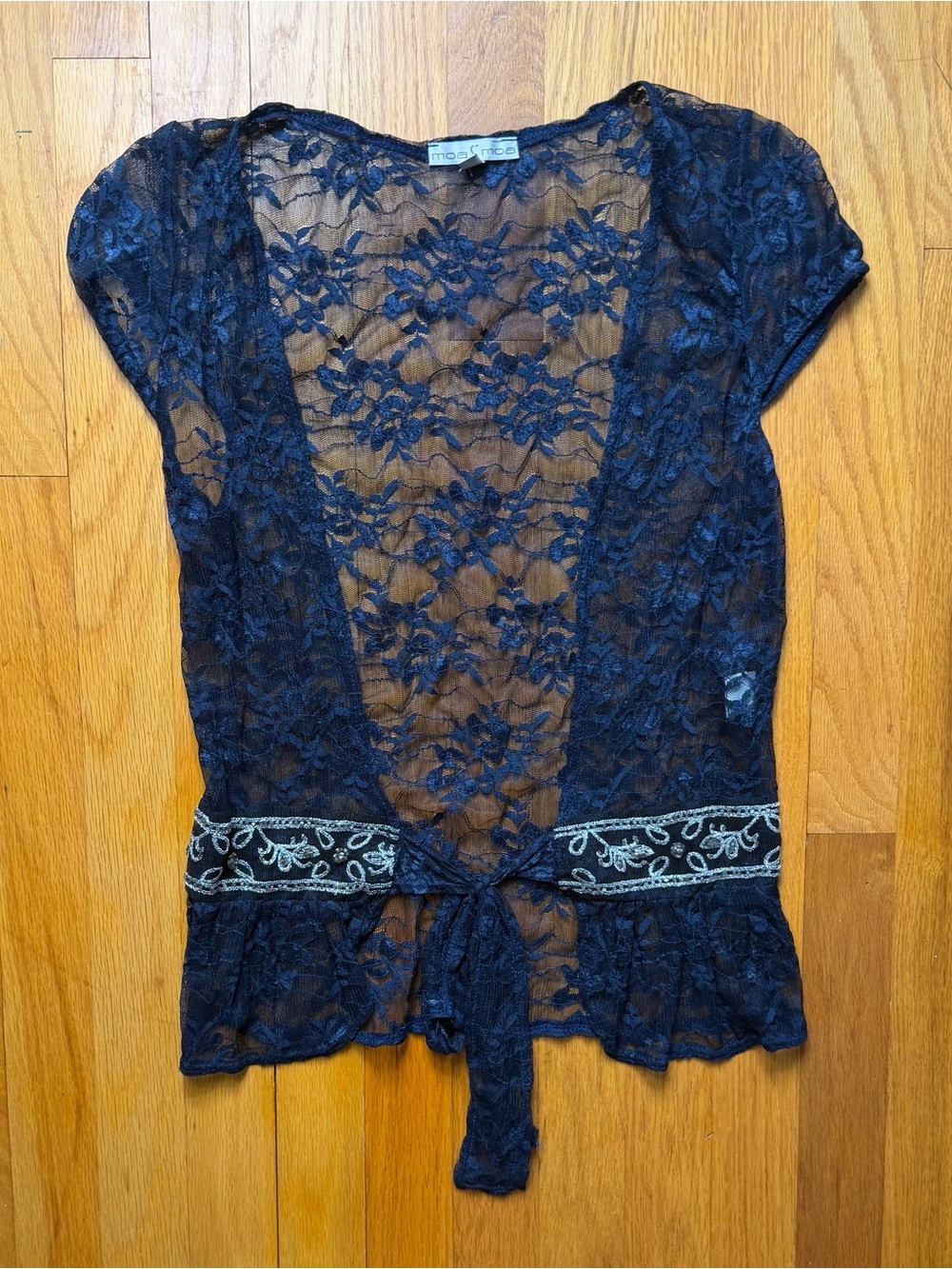 Vintage Y2K Navy Sheer Floral Lace Top